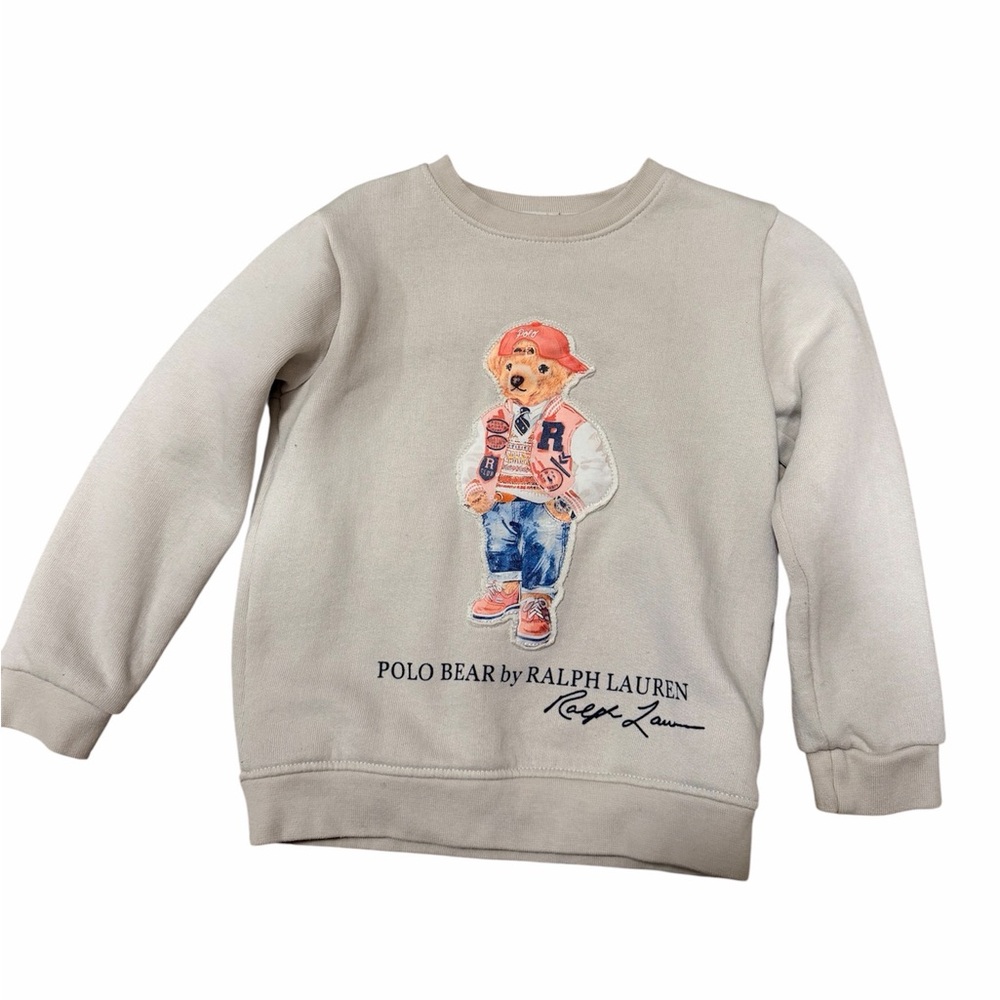 RALPH LAUREN Crew Neck Bear Pullover Sweater Size Youth 4 100% Cotton Fleece